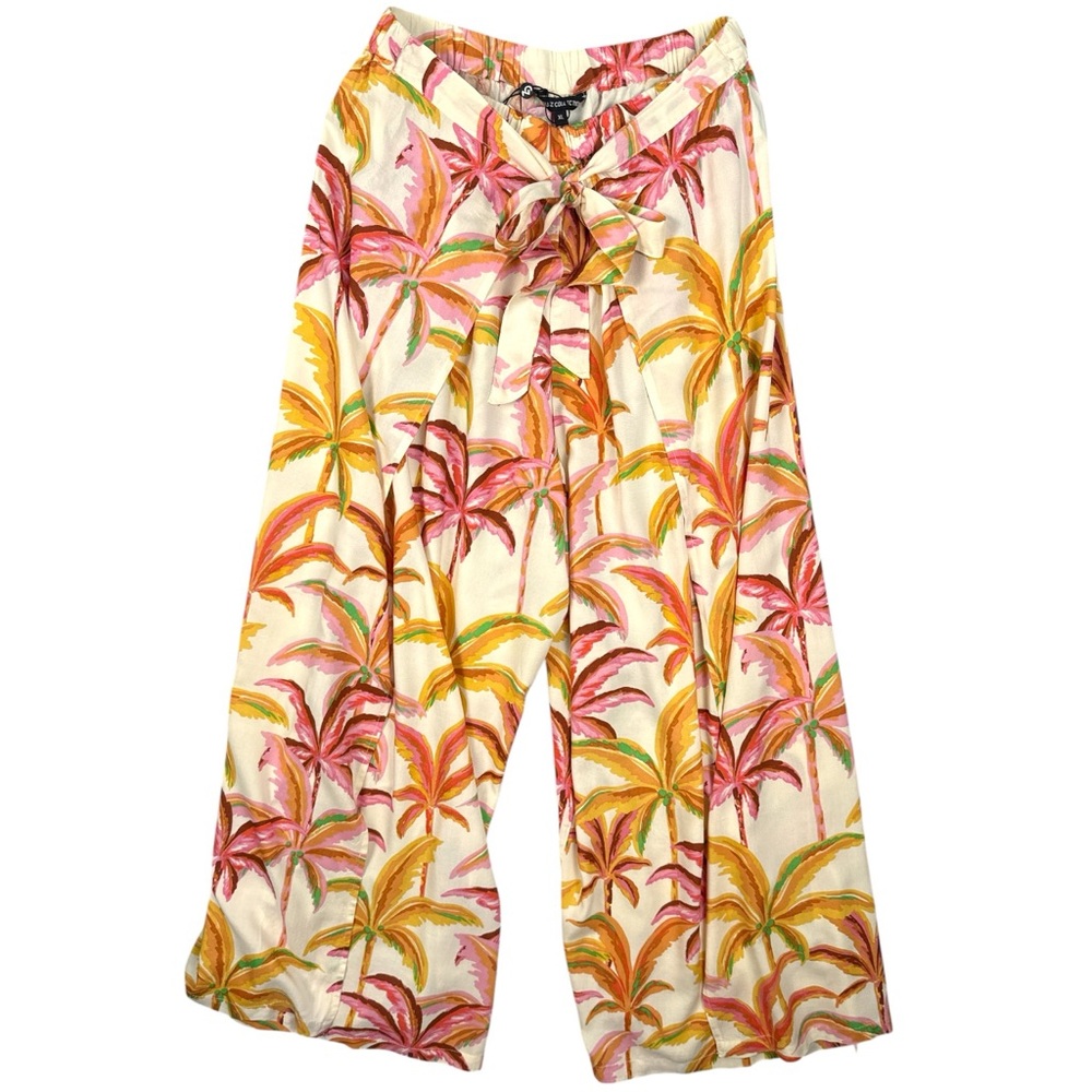 Club Z Collection NWT Beach Tropical Palm Print Tie-Waist Wide Leg Pants XL